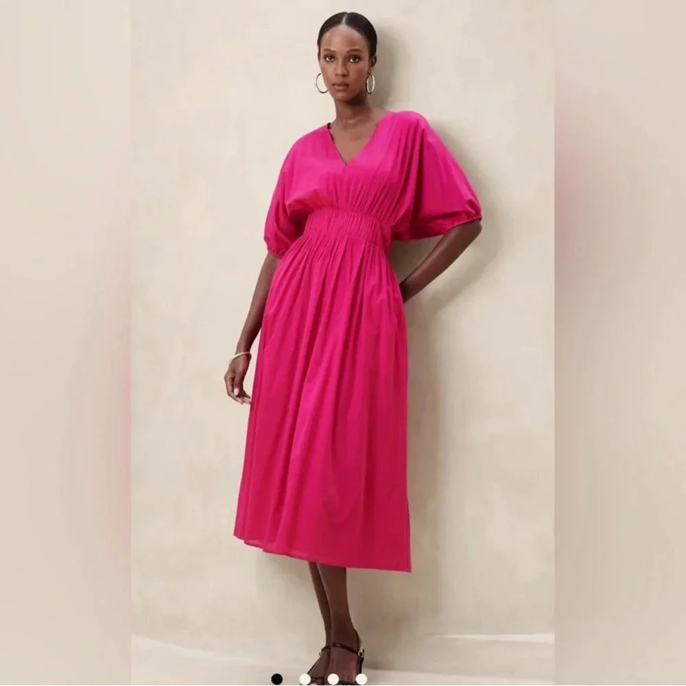 Banana Republic factory VOILE ELBOW-SLEEVE MIDI DRESS